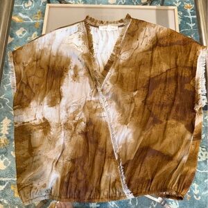 Brown & White raw edge Tie-Dye Wrap shirt